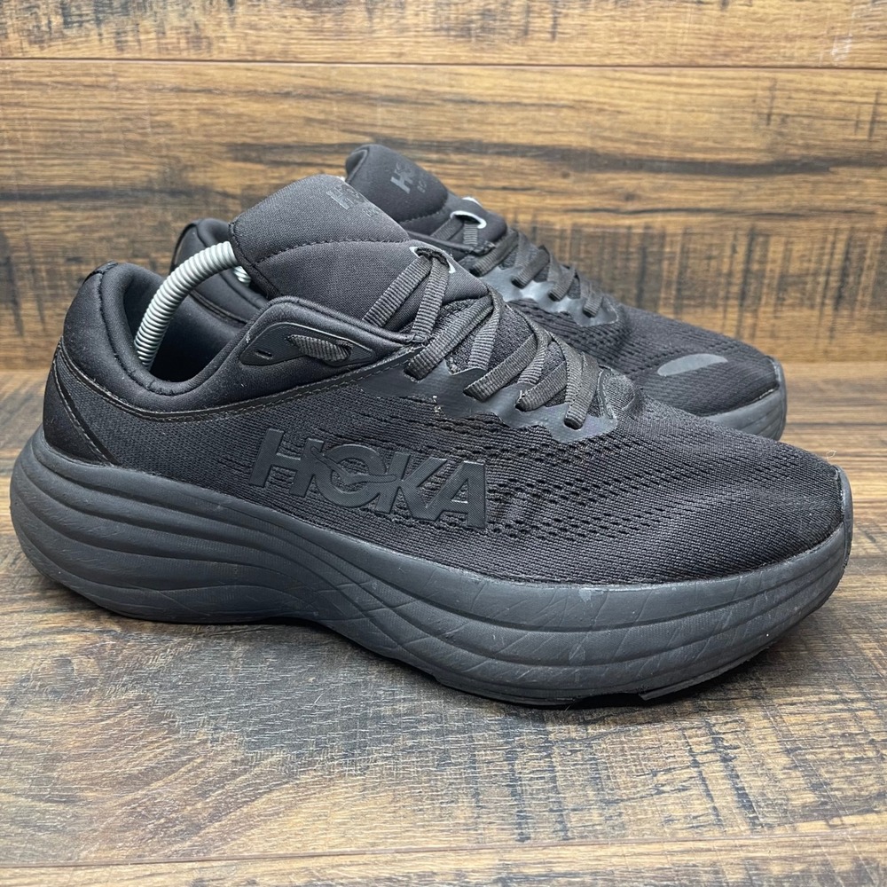 HOKA Bondi 8 Womens 10.5 Wide Black Black Running Walking Shoes 1127952 BBLC
